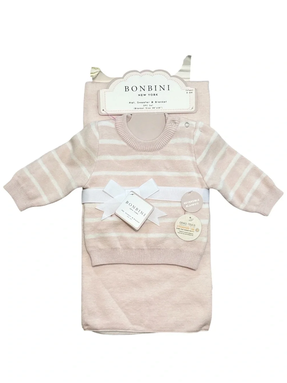 (2 Piece) Bonbini New York Baby Girls Blanket + Sweater Set Soft Light Pink NWT